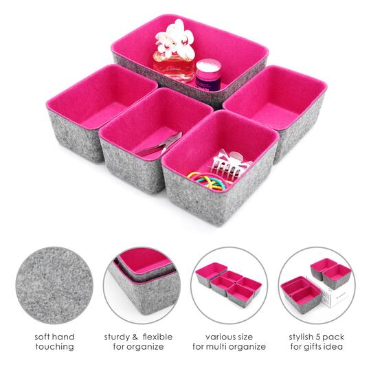 Welaxy Felt 5 Piece Drawer Organizer Bins